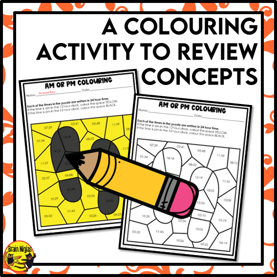 12 and 24-Hour Time Referents and AM/PM Math Worksheets | Paper
