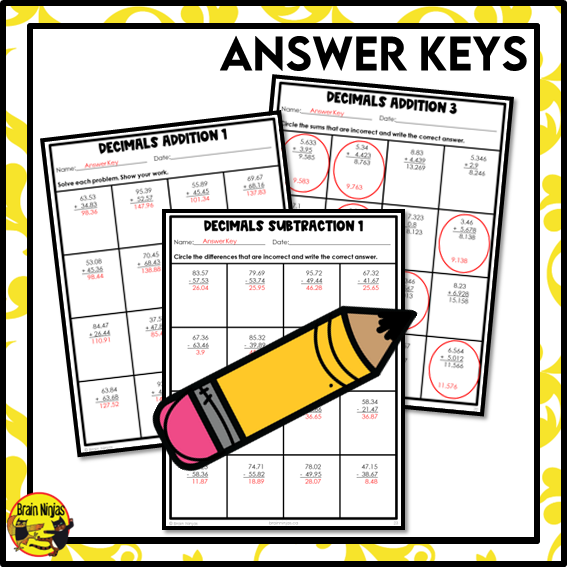 Addition and Subtraction of Decimals to Thousandths Math Worksheets | Paper | Grade 5