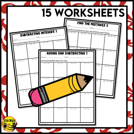Adding and Subtracting Integers Math Worksheets | Positive and Negative Numbers | Paper | Grade 6
