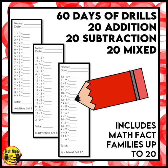 Addition and Subtraction to 9+9 | Drill and Graph Practice | Paper and Digital
