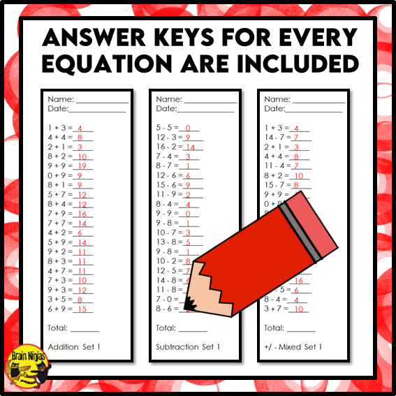 Addition and Subtraction to 9+9 | Drill and Graph Practice | Paper and Digital