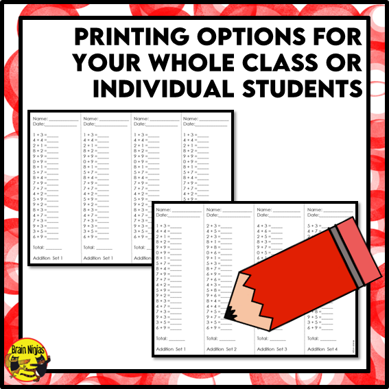 Addition and Subtraction to 9+9 | Drill and Graph Practice | Paper and Digital