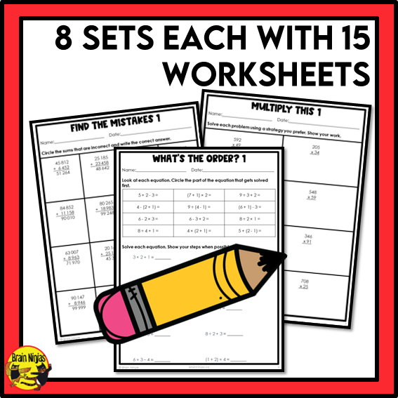 Alberta Math Curriculum Number Operations Worksheets Bundle | Paper | Grade 5