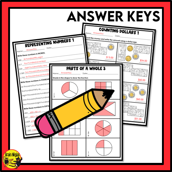 Alberta Math Curriculum Number Worksheets Bundle | Paper | Grade 3