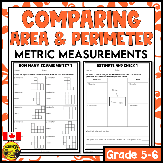 Comparing Perimeter and Area of Polygons with Metric Measurements Math Worksheets | Paper