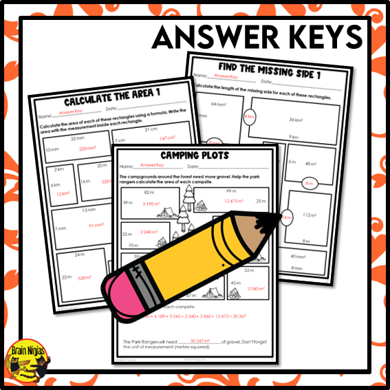 Area of Rectangles Using a Formula and Metric Measurements Math Worksheets | Paper