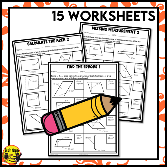 Area of Parallelograms in Metric Units Math Worksheets | Paper