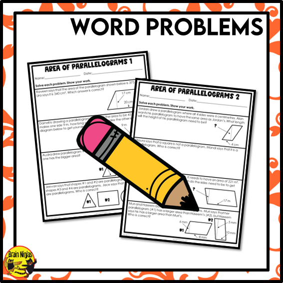 Area of Parallelograms in Metric Units Math Worksheets | Paper