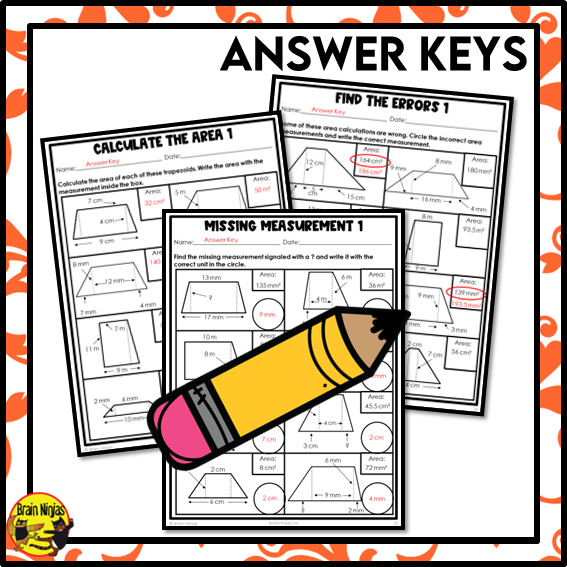 Area of Trapezoids in Metric Units Math Worksheets | Paper