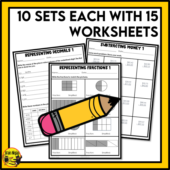 British Columbia Aligned Decimals and Fractions Math Worksheets Bundle | Paper | Grade 5