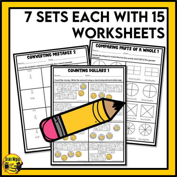 British Columbia Aligned Decimals and Fractions Math Worksheets Bundle | Paper | Grade 4