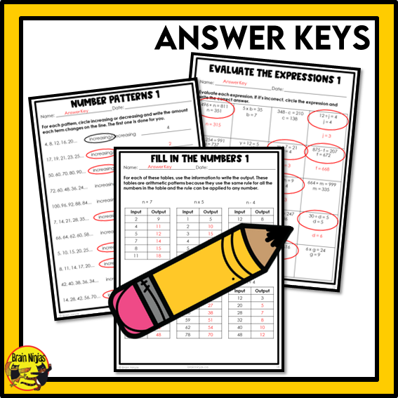 British Columbia Aligned Patterns and Algebra Math Worksheets Bundle | Paper | Grade 5