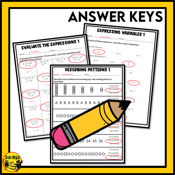 British Columbia Aligned Patterns and Algebra Math Worksheets Bundle | Paper | Grade 4