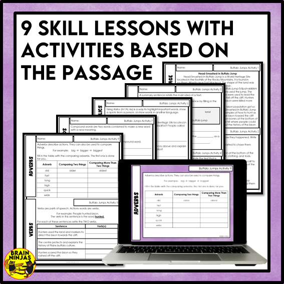Buffalo Jumps Reading Comprehension Activities | Paper and Digital