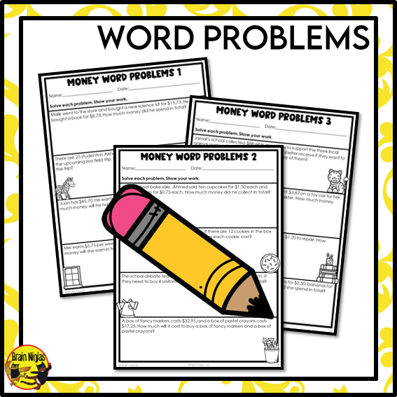 Money Computations for All Operations Math Worksheets | Paper