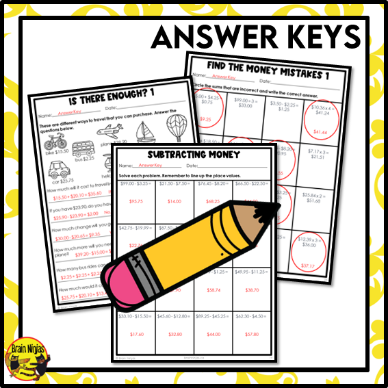 Money Computations for All Operations Math Worksheets | Paper