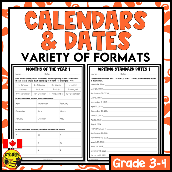 Calendars and Dates in a Variety of Formats Math Worksheets | Paper