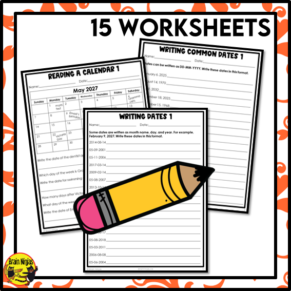 Calendars and Dates in a Variety of Formats Math Worksheets | Paper
