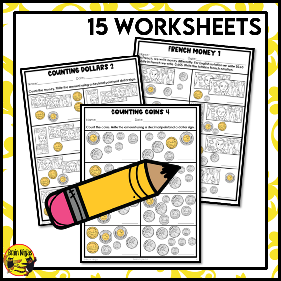 Counting and Recording Canadian Money to $100 Math Worksheets | Paper