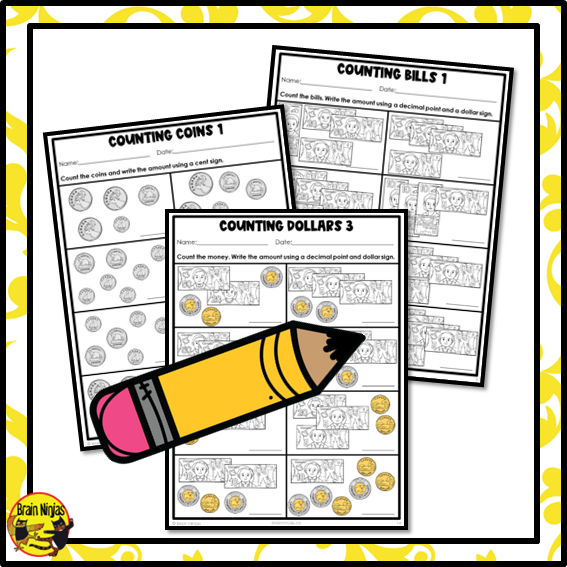 Counting and Recording Canadian Money to $100 Math Worksheets | Paper