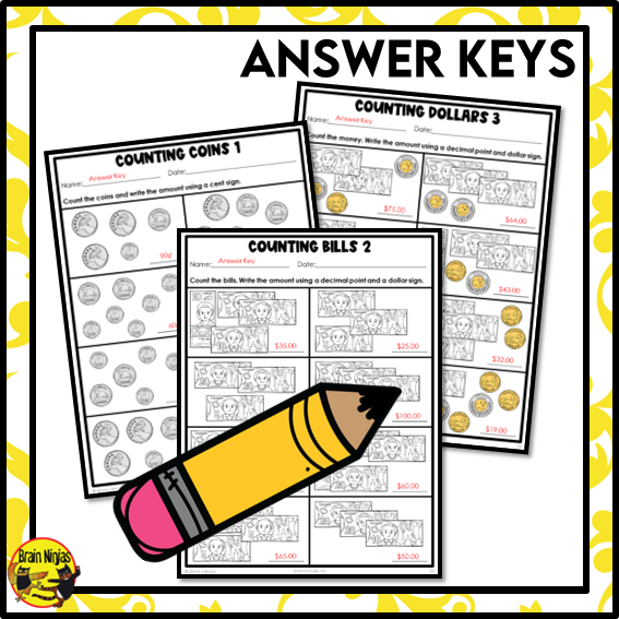Counting and Recording Canadian Money to $100 Math Worksheets | Paper