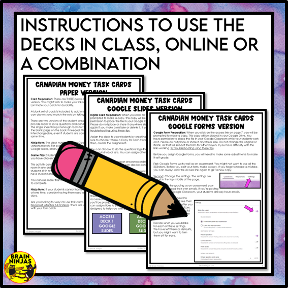 Canadian Money and Making Change Math Task Cards | Paper and Digital