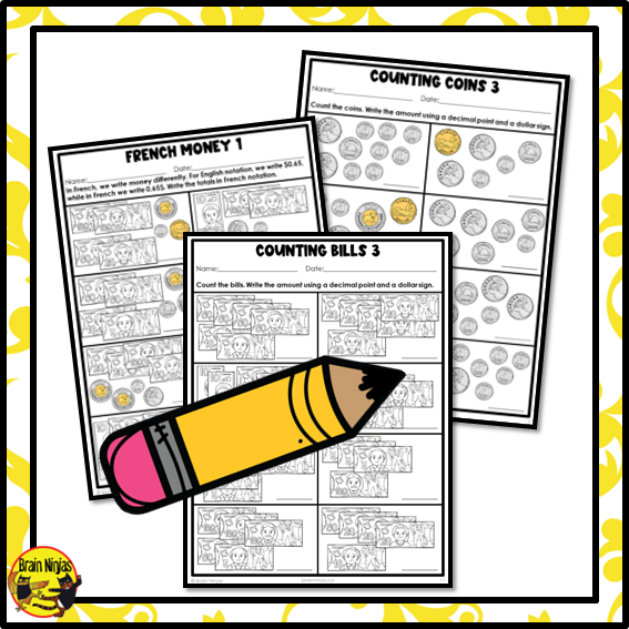 Counting and Recording Canadian Money to $1000 Math Worksheets | Paper