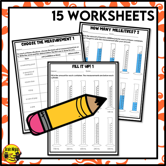 Capacity in millilitres and litres Math Worksheets | Paper | Grade 3