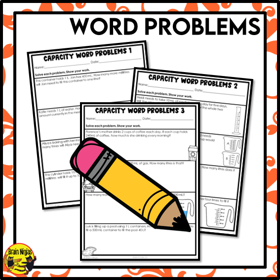 Capacity in millilitres and litres Math Worksheets | Paper | Grade 3
