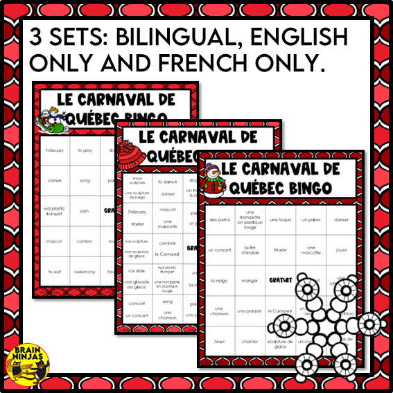 French Bingo Le Carnaval de Québec Vocabulary | Paper
