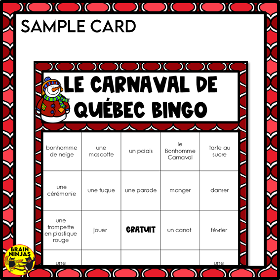 French Bingo Le Carnaval de Québec Vocabulary | Paper
