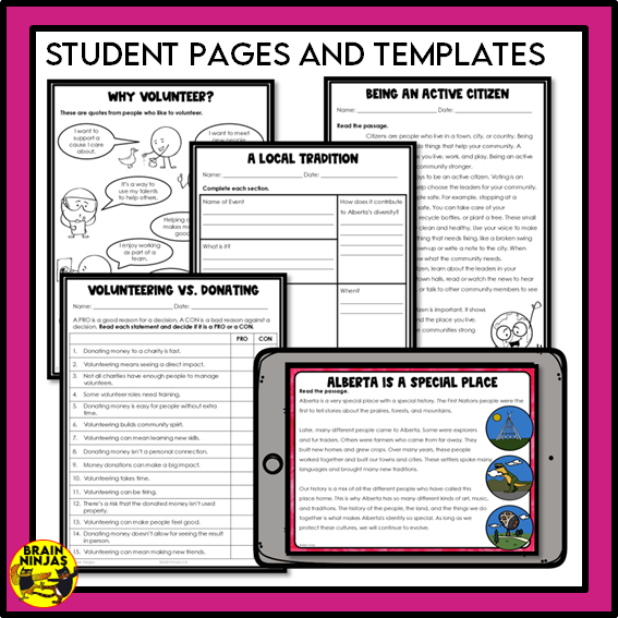 Alberta Social Studies Grade 3 Citizenship Unit | Paper and Digital