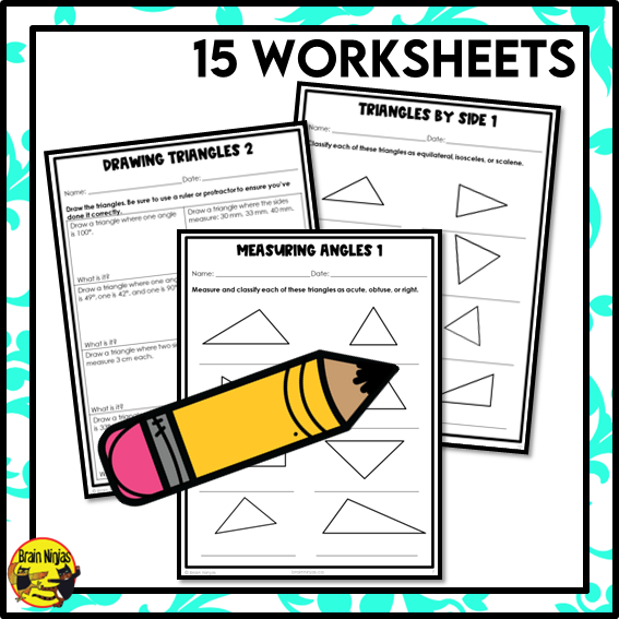 Types of Triangles by Measuring Math Worksheets | Paper