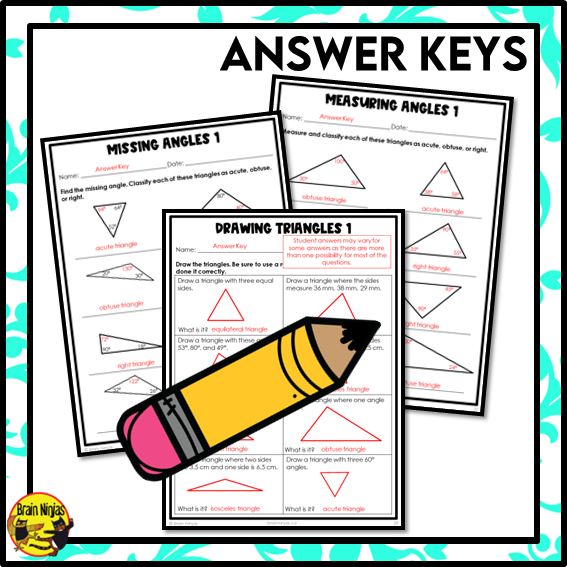 Types of Triangles by Measuring Math Worksheets | Paper
