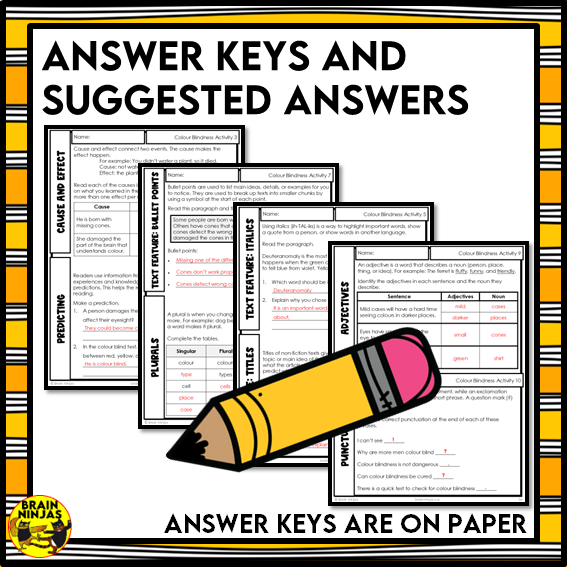 Colour Blindness Reading Comprehension Activities | Paper and Digital
