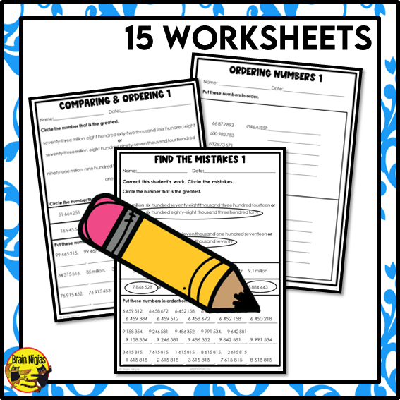 Comparing and Ordering Numbers to 1 000 000 000 Math Worksheets | Paper | Grade 6