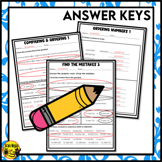 Comparing and Ordering Numbers to 1 000 000 000 Math Worksheets | Paper | Grade 6