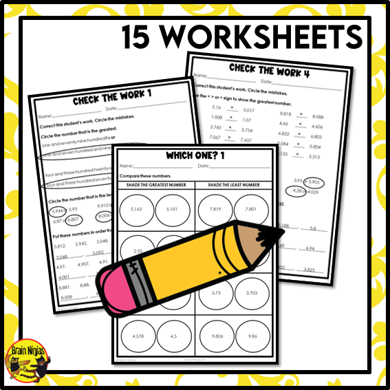Comparing Decimals to Thousandths Math Worksheets | Paper