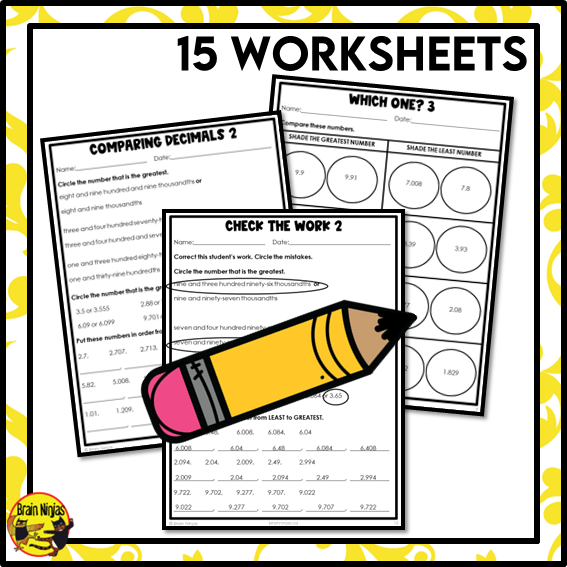 Comparing Decimals to Thousandths Math Worksheets | Paper