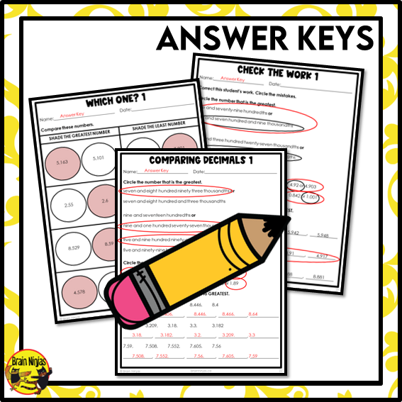 Comparing Decimals to Thousandths Math Worksheets | Paper