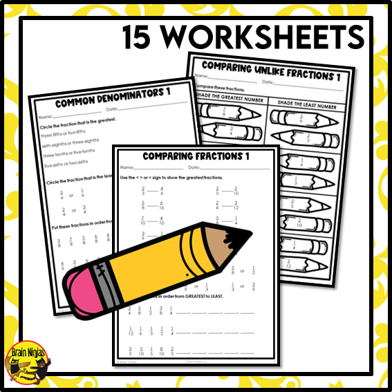 Comparing Fractions With Uncommon Denominators Math Worksheets | Paper