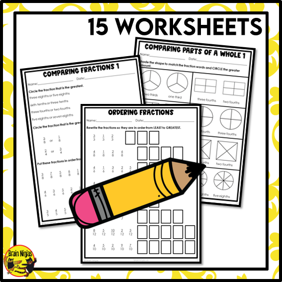 Comparing Fractions With Common Denominators Math Worksheets | Paper