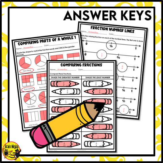 Comparing Fractions With Common Denominators Math Worksheets | Paper