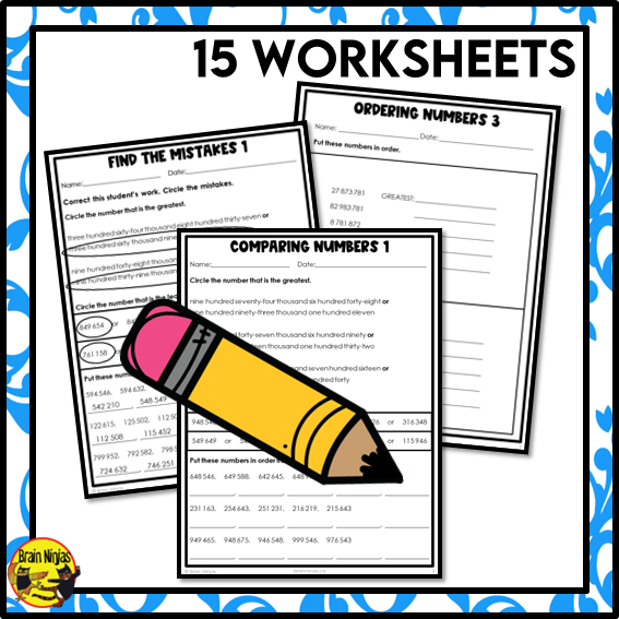 Comparing and Ordering Numbers to 10 000 000 Math Worksheets | Paper | Grade 5 Grade 6