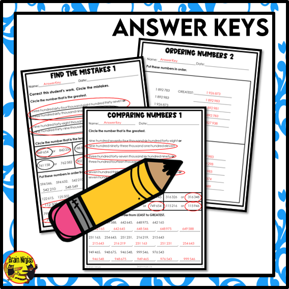 Comparing and Ordering Numbers to 10 000 000 Math Worksheets | Paper | Grade 5 Grade 6