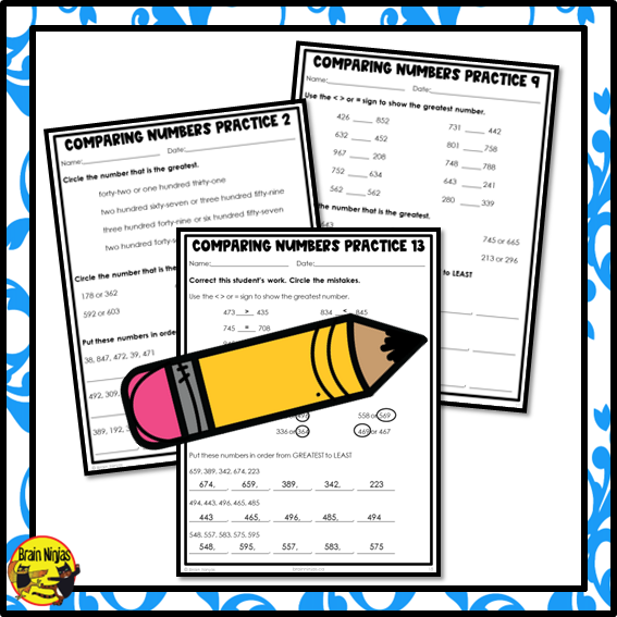 Comparing and Ordering Numbers to 1 000 Math Worksheets | Paper