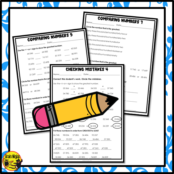 Comparing and Ordering Numbers up to 100 000 Math Worksheets | Paper | Grade 3 Grade 5