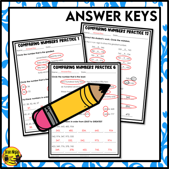 Comparing and Ordering Numbers to 1 000 Math Worksheets | Paper