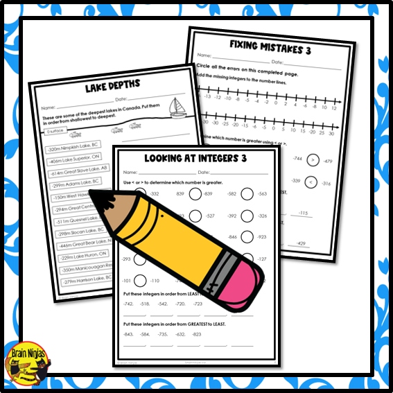 Comparing and Ordering Integers Math Worksheets | Paper | Grade 6