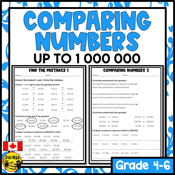 Comparing and Ordering Numbers to 1 000 000 Math Worksheets | Paper | Grade 4 Grade 5